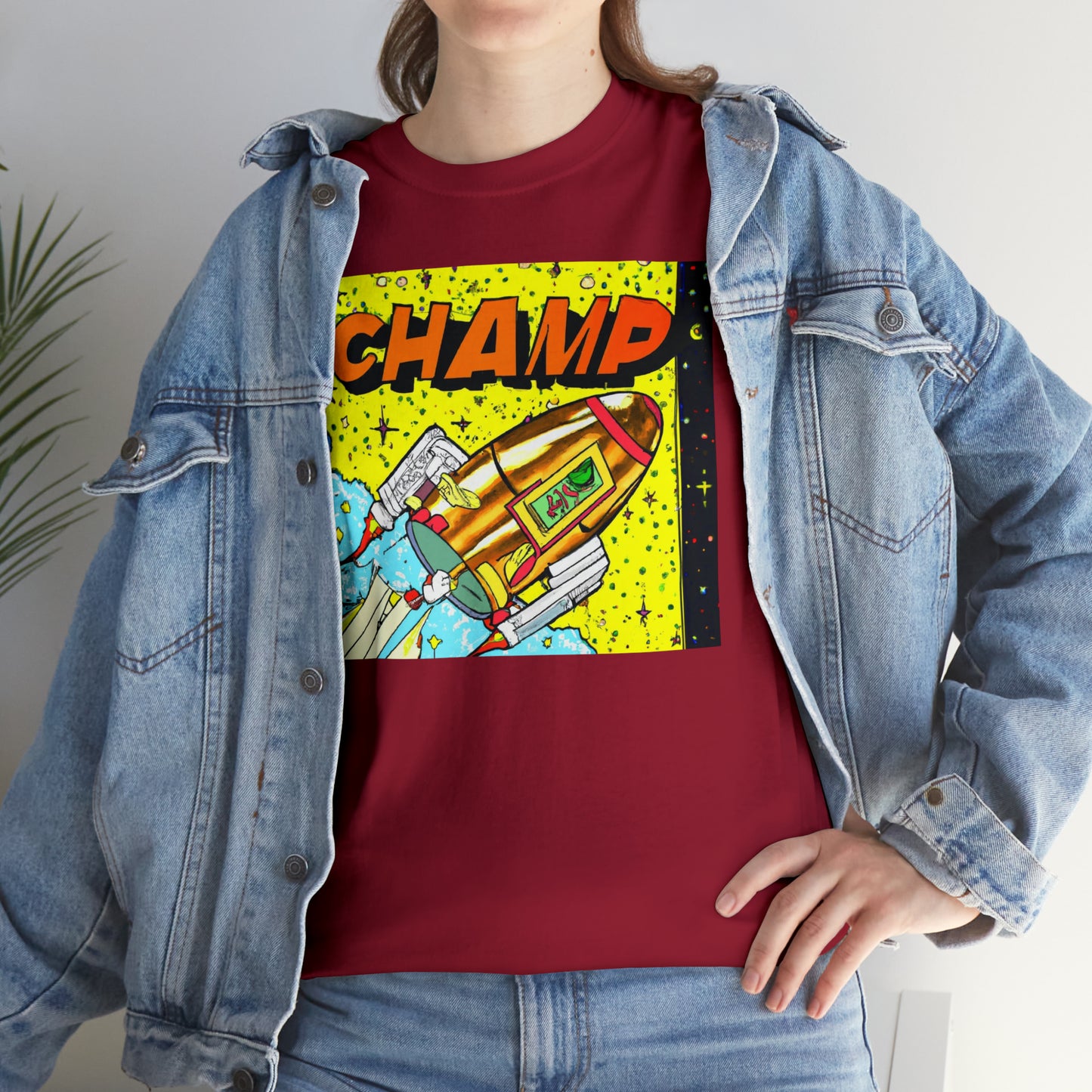 CHAMP Spaceship 8 - 1980's Style Comic Book Art - AI Art - Gildan Heavy Cotton Tee