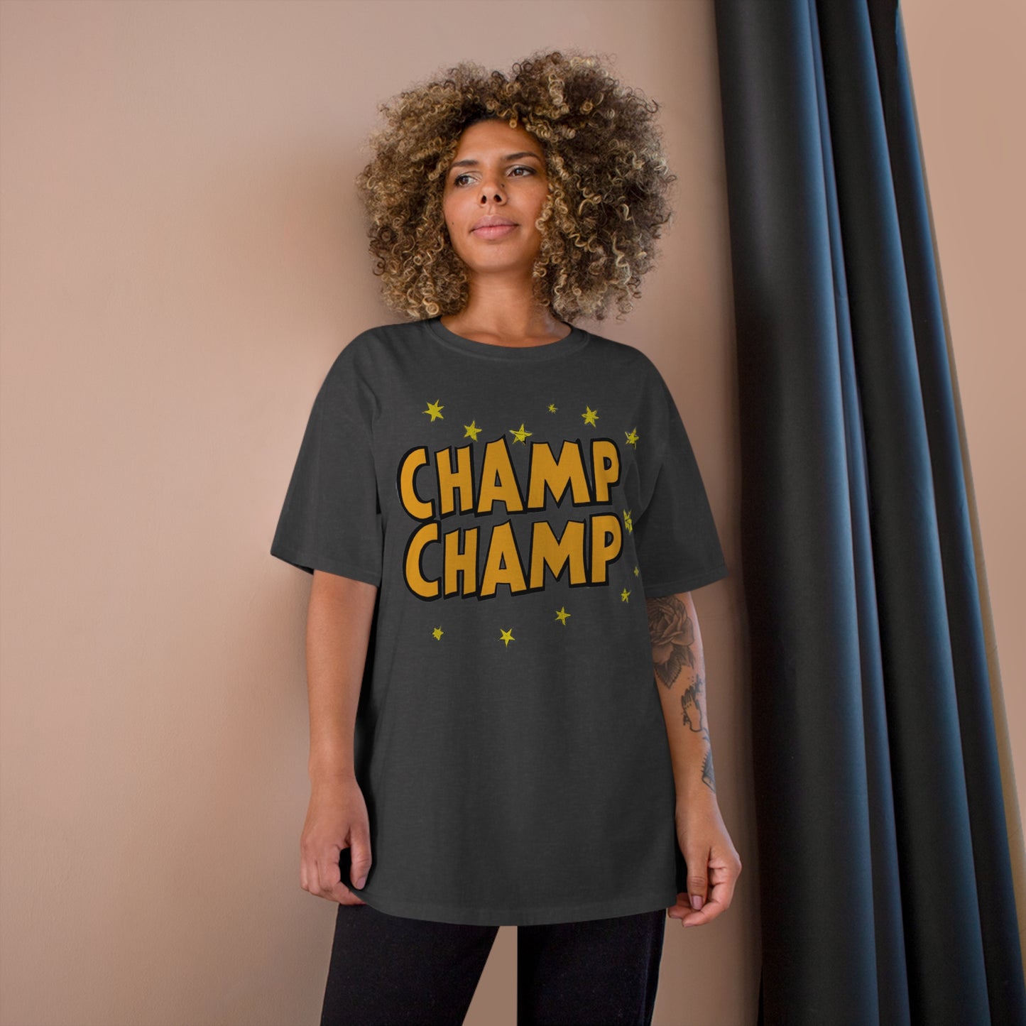 CHAMP-CHAMP Double Champ Logo 1920's Style Cartoon Art - AI Art - Champion T-Shirt