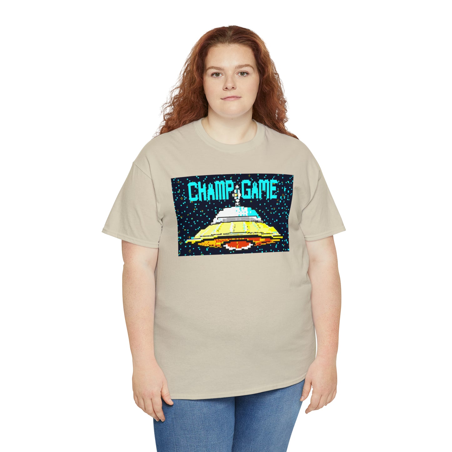 CHAMP GAME UFO 21 - 8-bit Style Pixel Art - AI Art - Gildan Heavy Cotton Tee