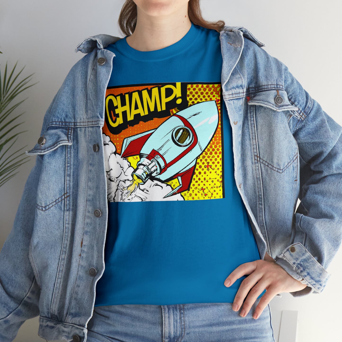 CHAMP! Spaceship 3 - 1950's Comic Book Style - AI Art - Gildan Heavy Cotton Tee