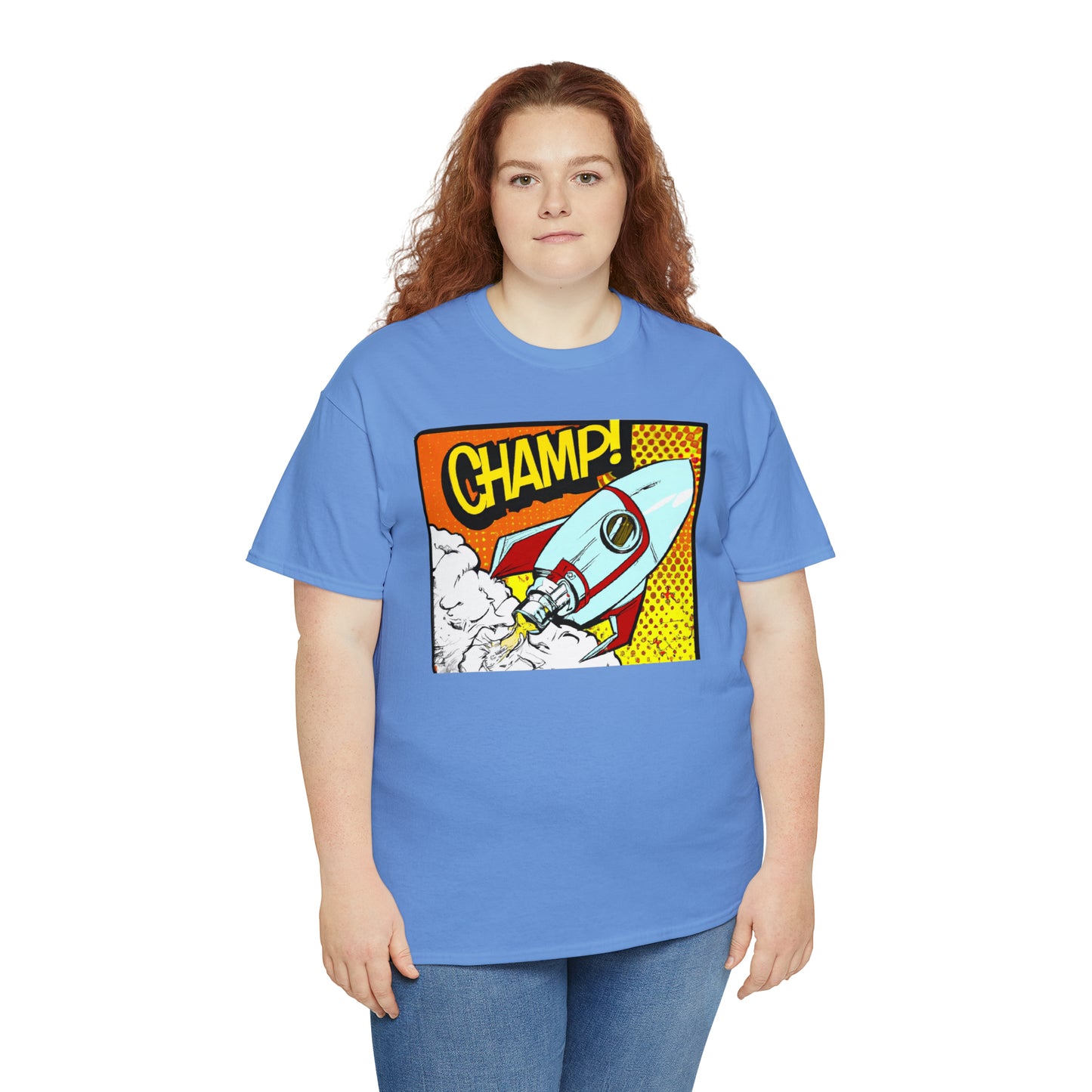 CHAMP! Spaceship 3 - 1950's Comic Book Style - AI Art - Gildan Heavy Cotton Tee