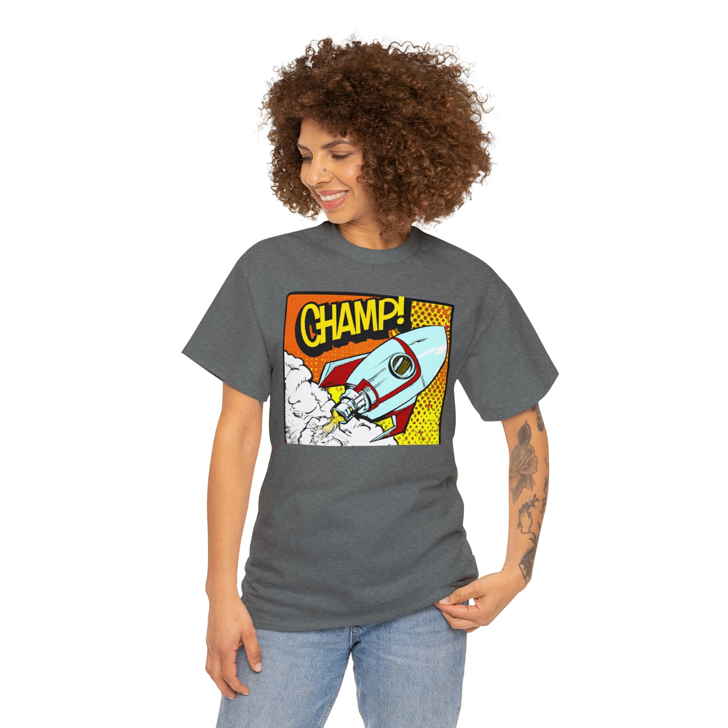 CHAMP! Spaceship 3 - 1950's Comic Book Style - AI Art - Gildan Heavy Cotton Tee