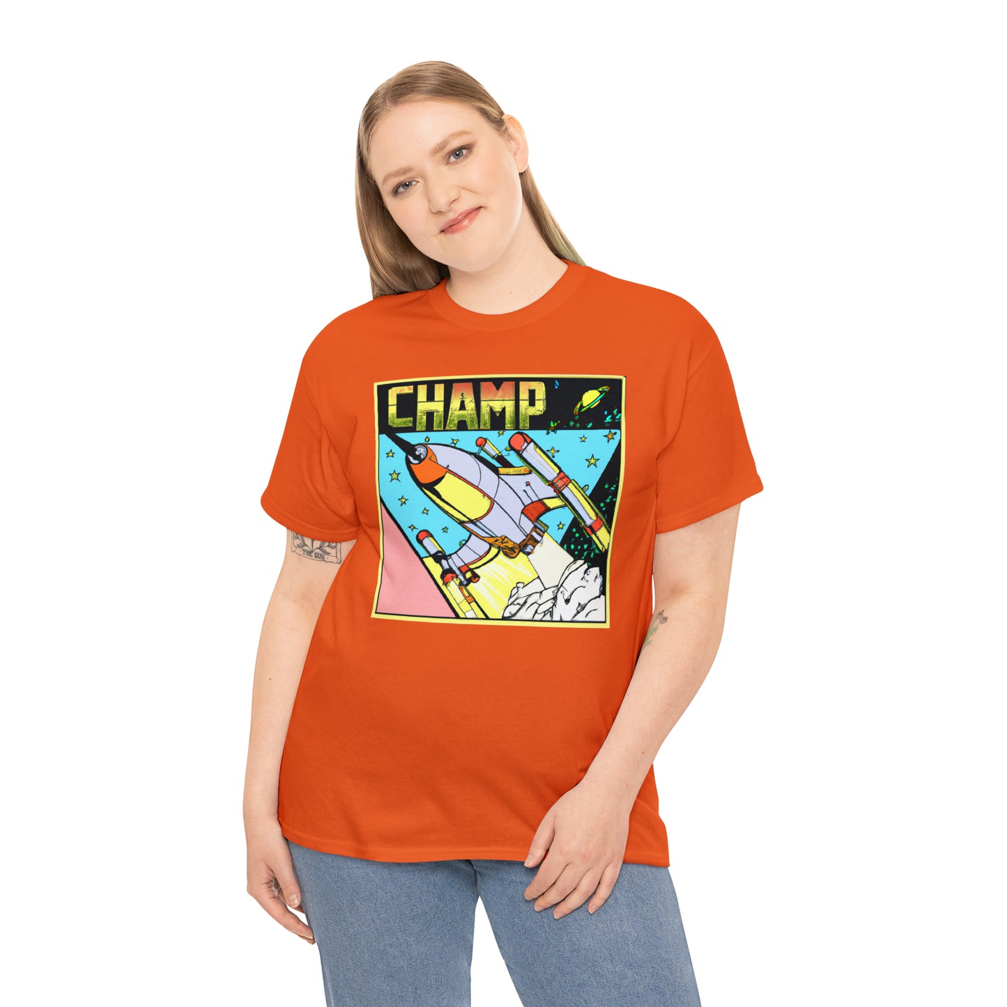 CHAMP Logo Spaceship 1 - 1980's Comic Book Style - AI Art - Gildan Heavy Cotton Tee