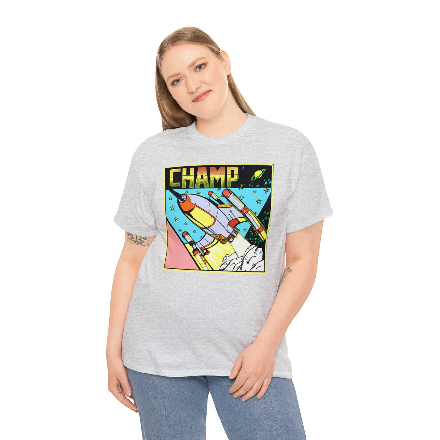 CHAMP Logo Spaceship 1 - 1980's Comic Book Style - AI Art - Gildan Heavy Cotton Tee