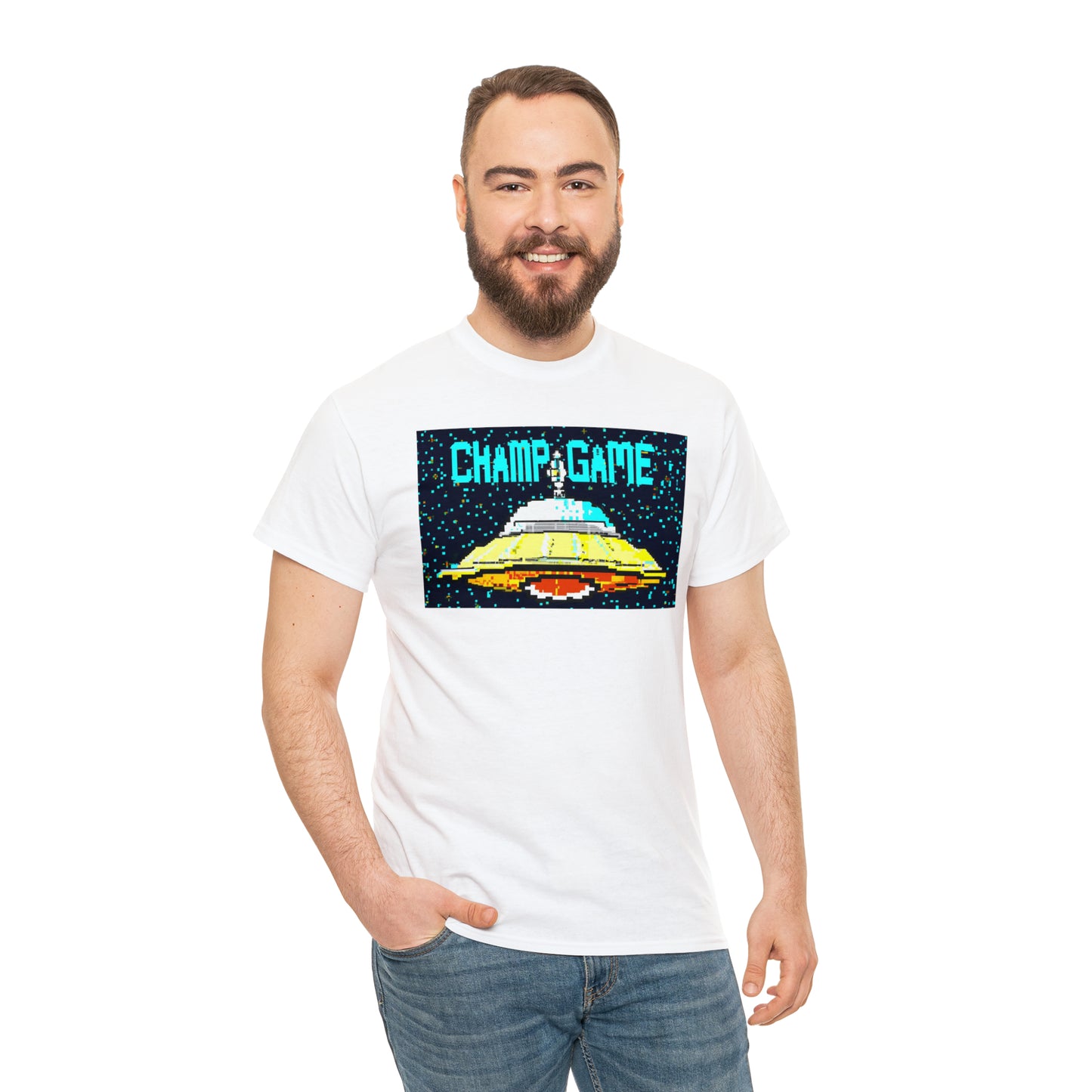 CHAMP GAME UFO 21 - 8-bit Style Pixel Art - AI Art - Gildan Heavy Cotton Tee