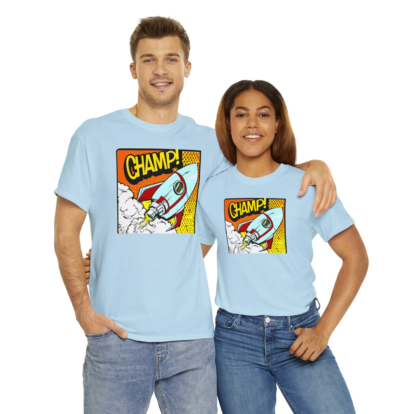 CHAMP! Spaceship 3 - 1950's Comic Book Style - AI Art - Gildan Heavy Cotton Tee