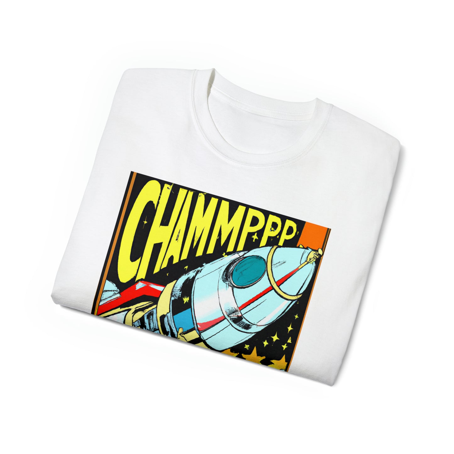 CHAMPPP Spaceship 7 - 1970's Style Comic Book Art - AI Art - Gildan Ultra Cotton Tee