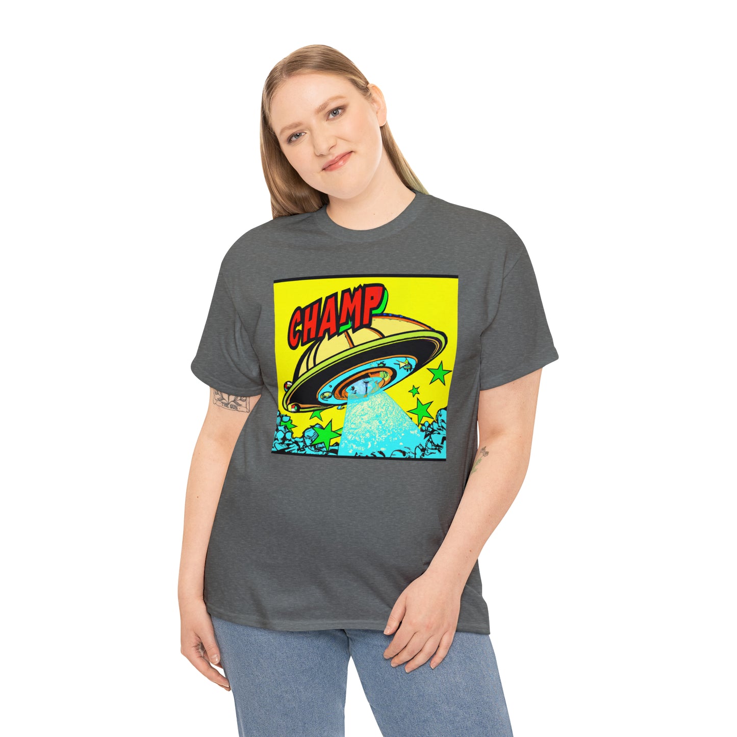 CHAMP UFO 18 - 1600's Style Comic Art - AI Art - Gildan Heavy Cotton Tee