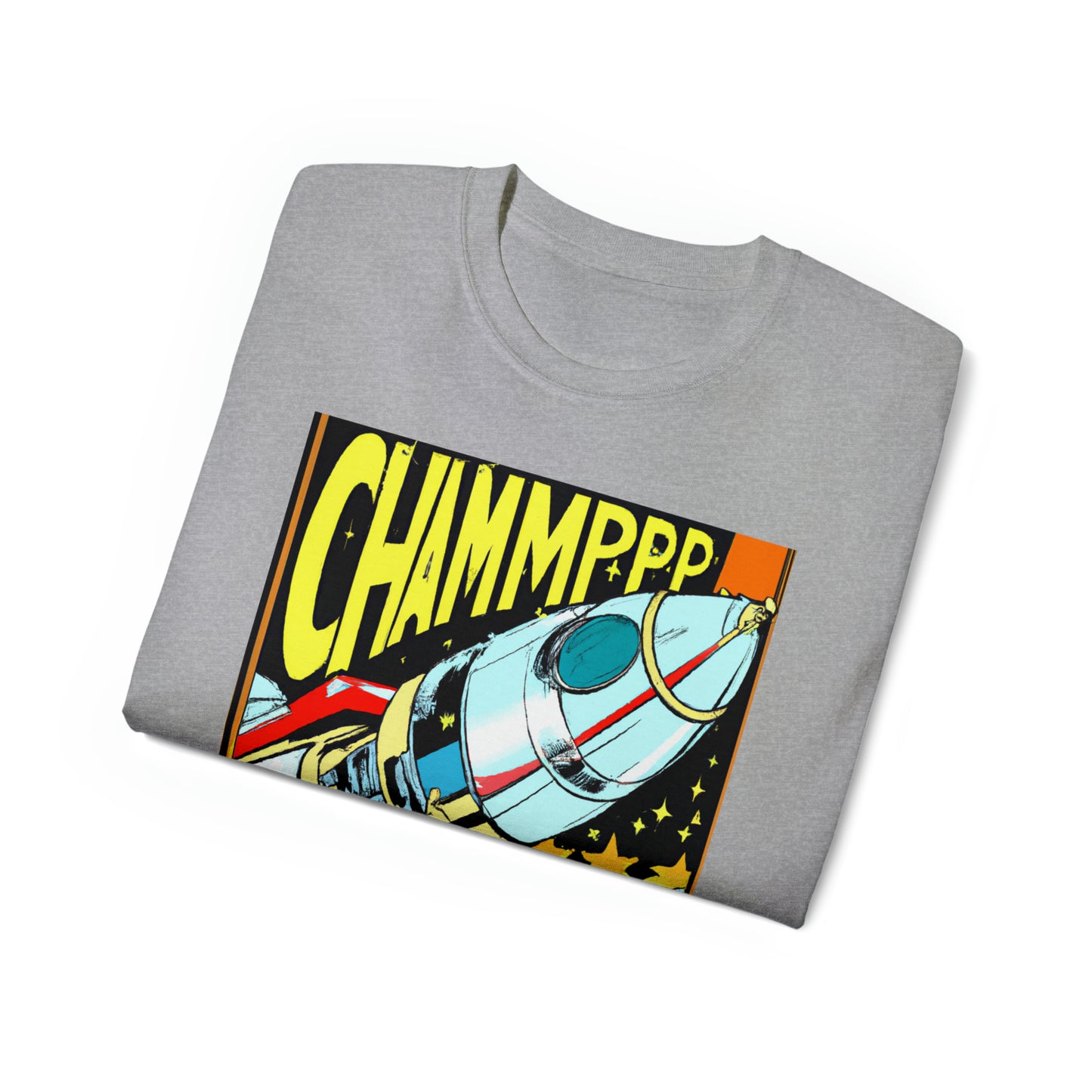 CHAMPPP Spaceship 7 - 1970's Style Comic Book Art - AI Art - Gildan Ultra Cotton Tee