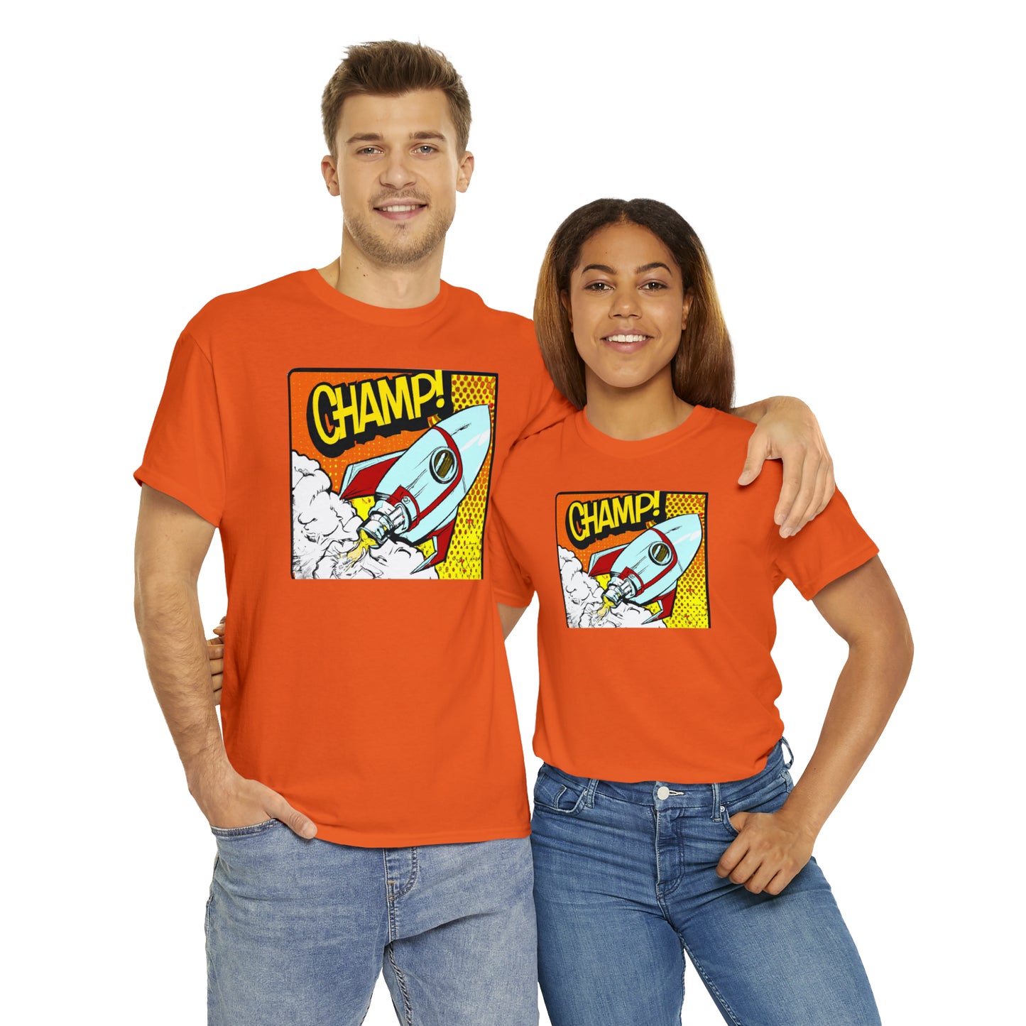 CHAMP! Spaceship 3 - 1950's Comic Book Style - AI Art - Gildan Heavy Cotton Tee