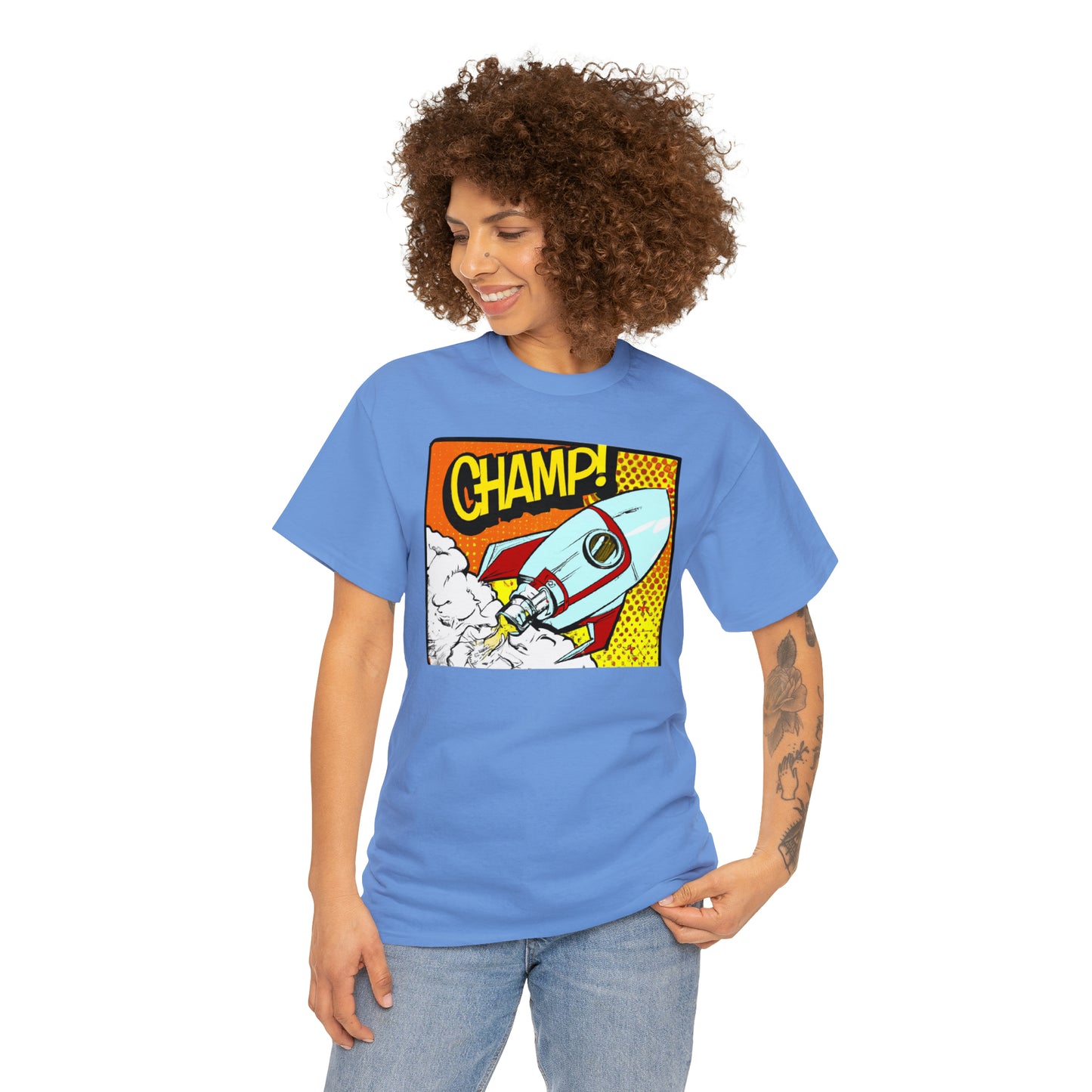 CHAMP! Spaceship 3 - 1950's Comic Book Style - AI Art - Gildan Heavy Cotton Tee