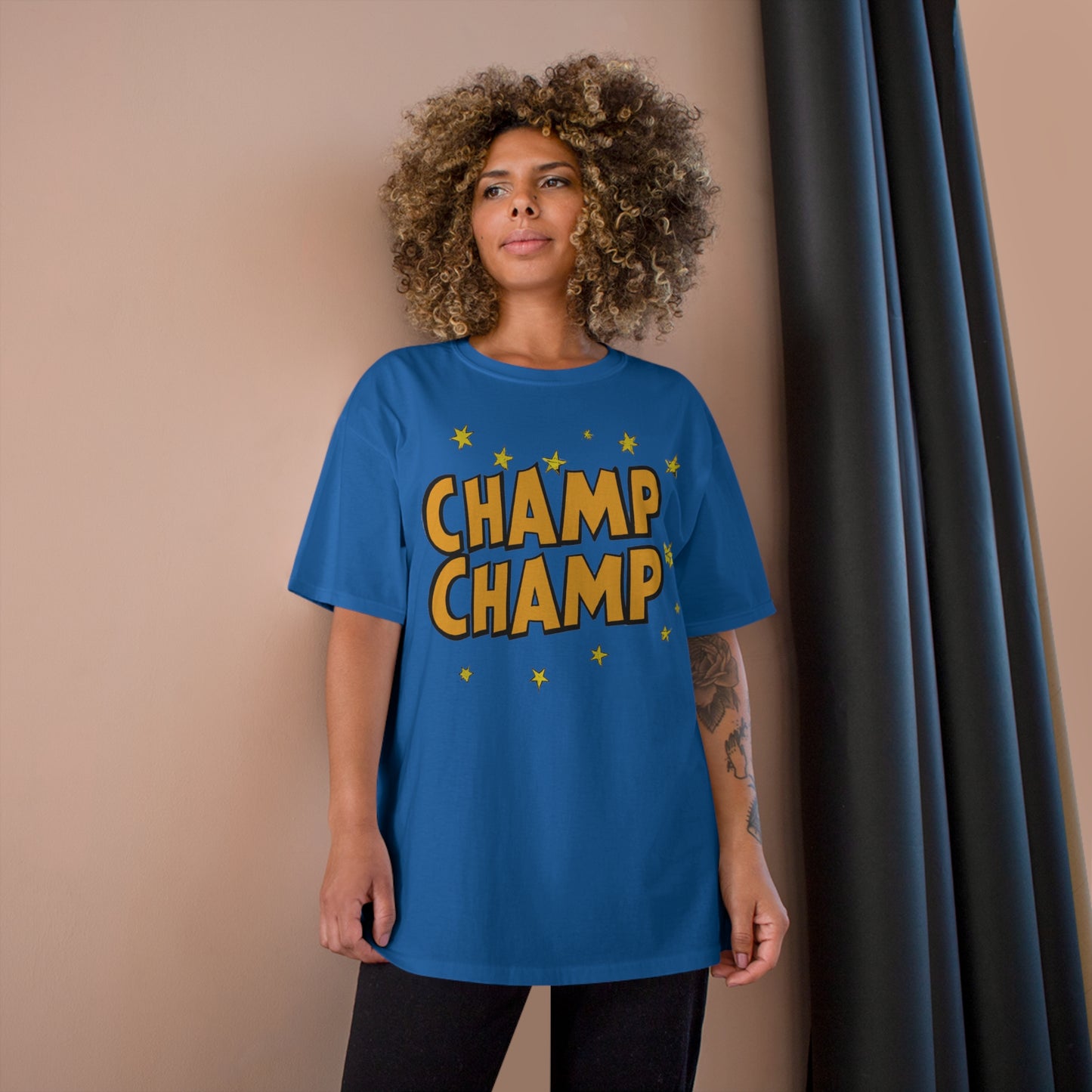 CHAMP-CHAMP Double Champ Logo 1920's Style Cartoon Art - AI Art - Champion T-Shirt