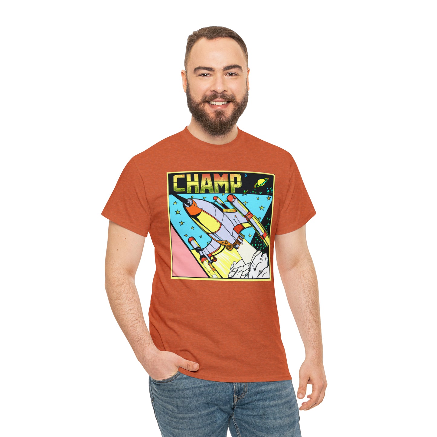 CHAMP Logo Spaceship 1 - 1980's Comic Book Style - AI Art - Gildan Heavy Cotton Tee