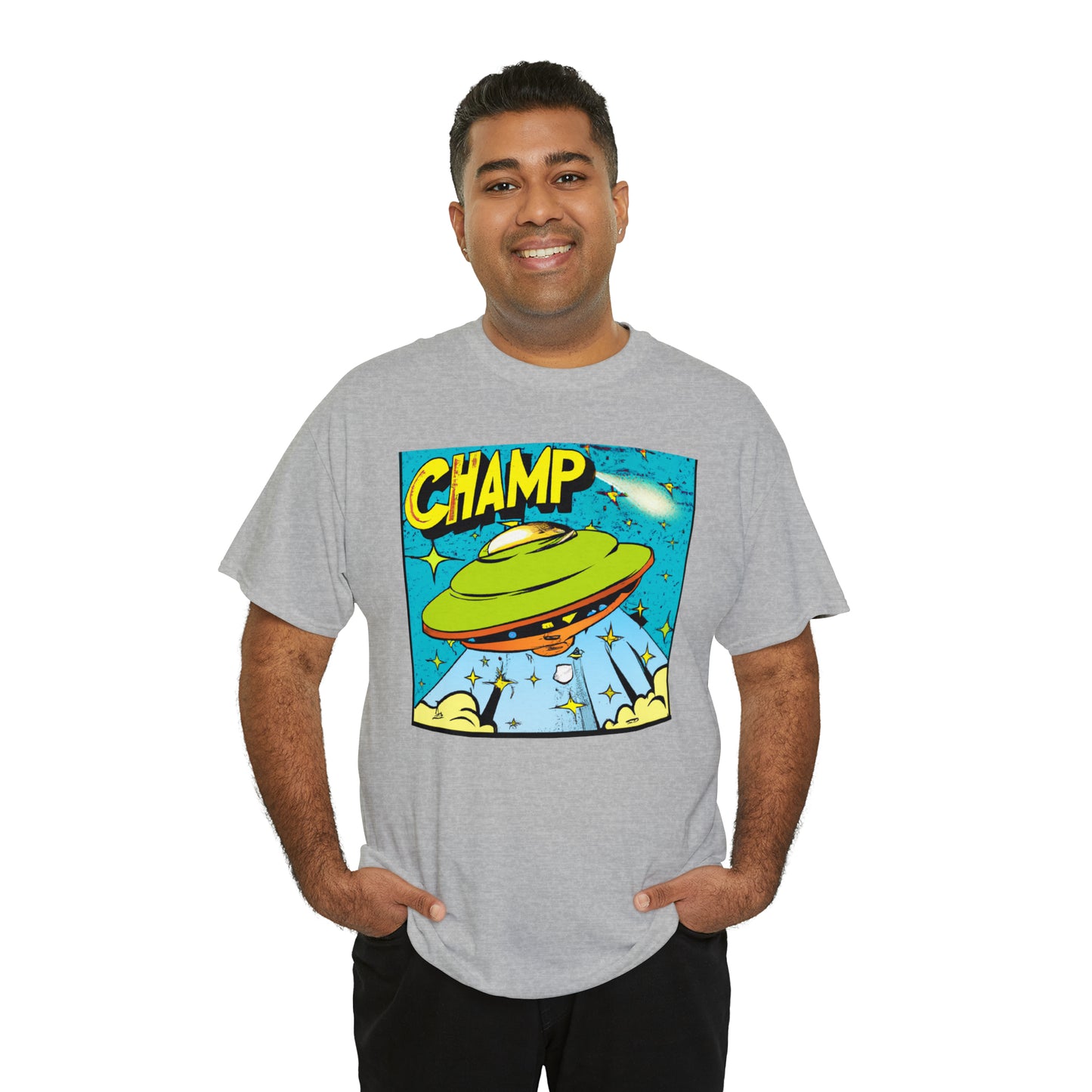 CHAMP UFO 25 - 1970's Style Comic Book Art - AI Art - Gildan Heavy Cotton Tee