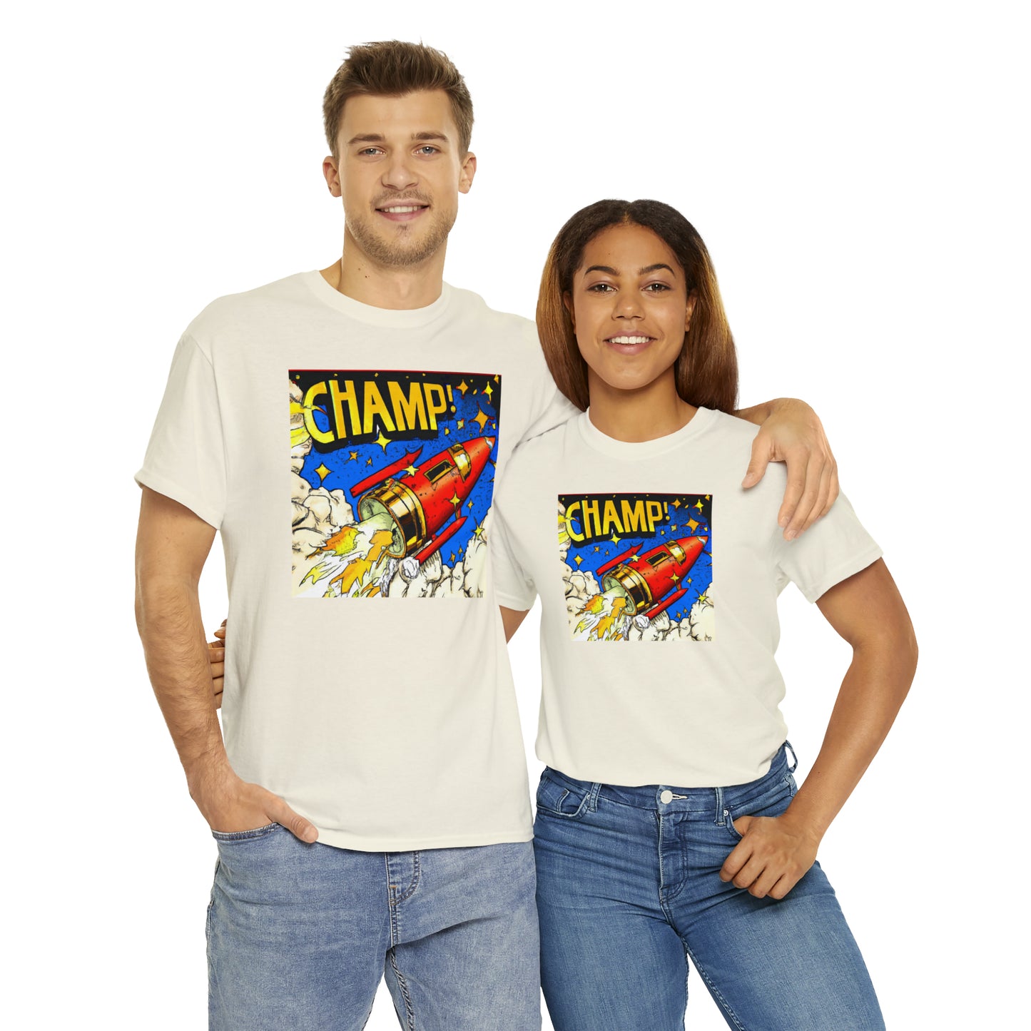 CHAMP! Spaceship 4 - 1700's Comic Style - AI Art - Gildan Heavy Cotton Tee