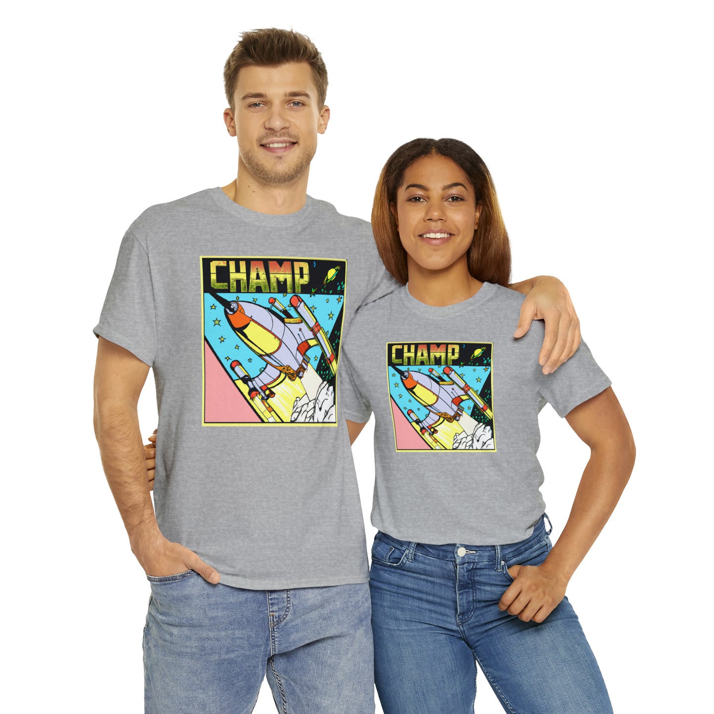 CHAMP Logo Spaceship 1 - 1980's Comic Book Style - AI Art - Gildan Heavy Cotton Tee