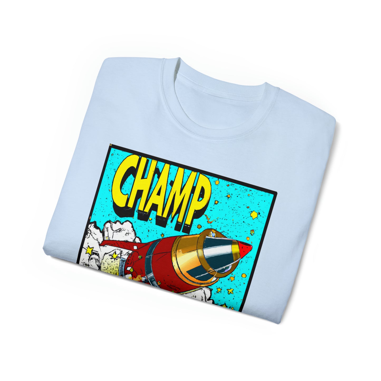 CHAMP Logo Spaceship 5 - 1700's Style Comic Art - AI Art - Gildan Ultra Cotton Tee