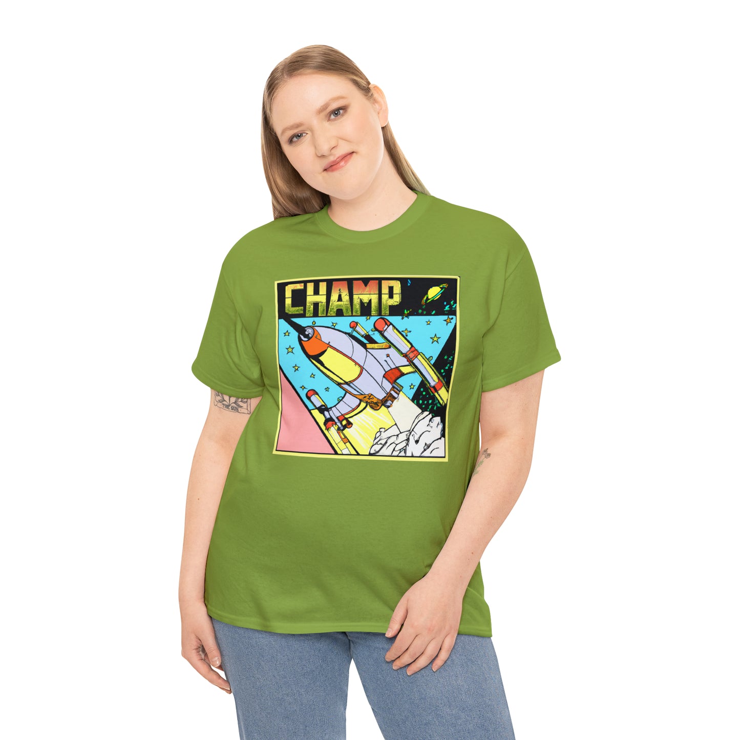 CHAMP Logo Spaceship 1 - 1980's Comic Book Style - AI Art - Gildan Heavy Cotton Tee