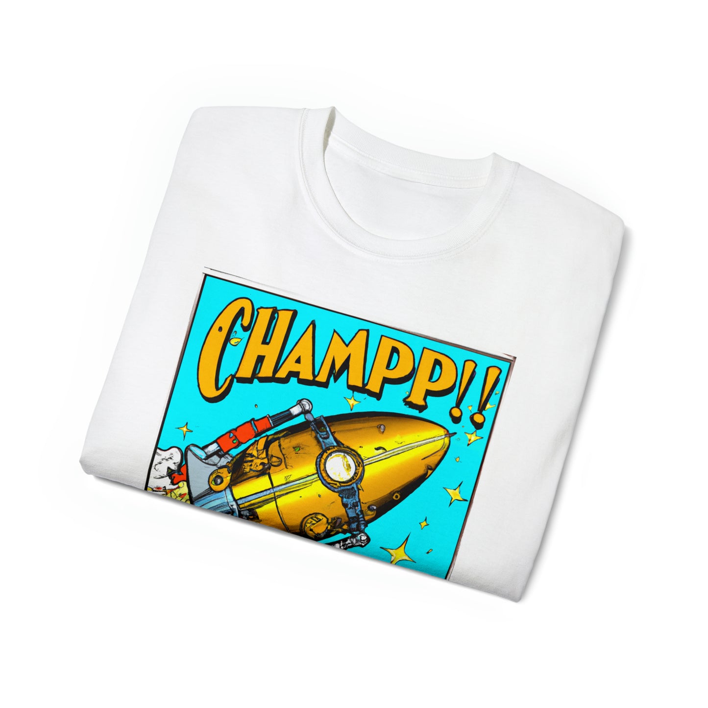 CHAMP Spaceship 10 - 1800's Style Comic Art - AI Art - Gildan Ultra Cotton Tee