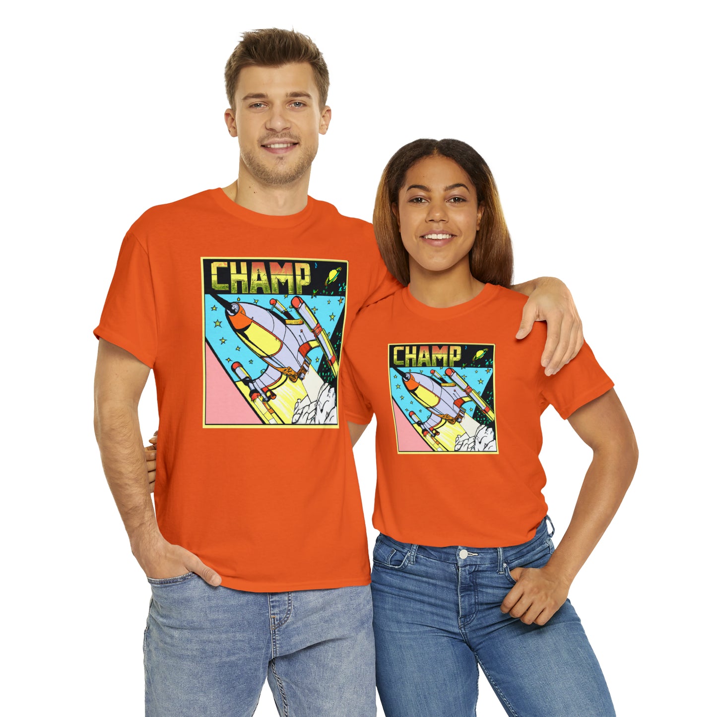 CHAMP Logo Spaceship 1 - 1980's Comic Book Style - AI Art - Gildan Heavy Cotton Tee