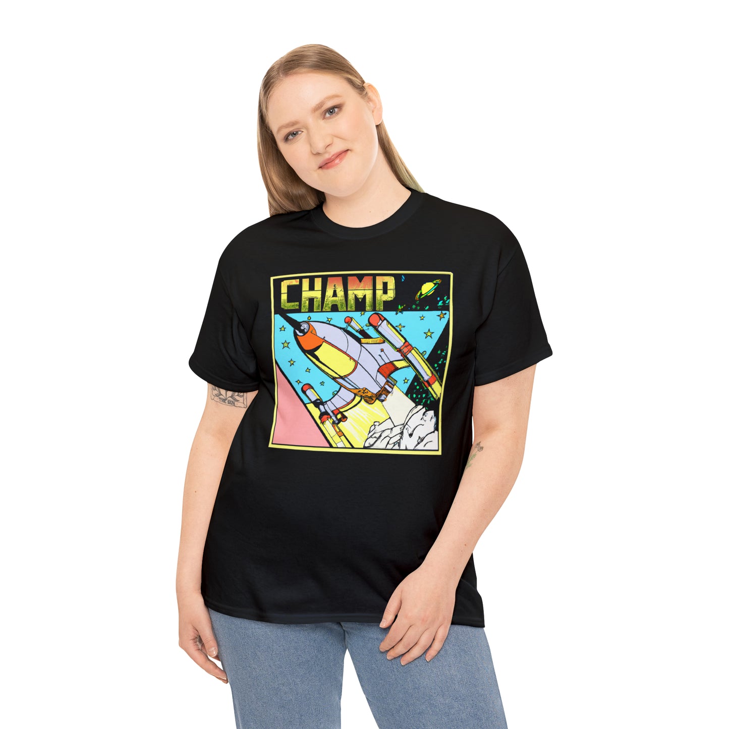 CHAMP Logo Spaceship 1 - 1980's Comic Book Style - AI Art - Gildan Heavy Cotton Tee