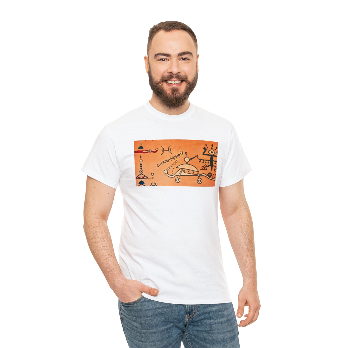 Heiroglyphic Spaceship - AI Art - Gildan Heavy Cotton Tee