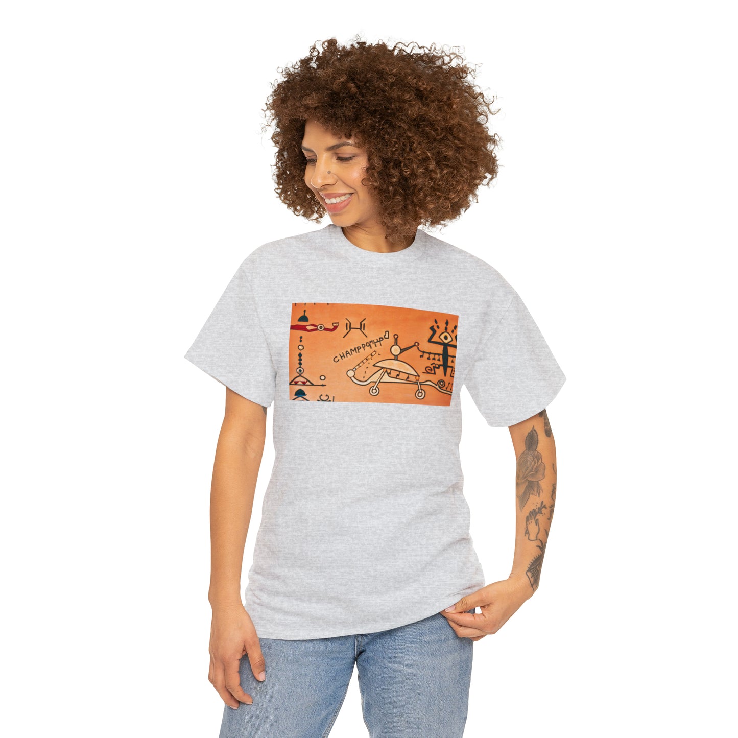 Heiroglyphic Spaceship - AI Art - Gildan Heavy Cotton Tee