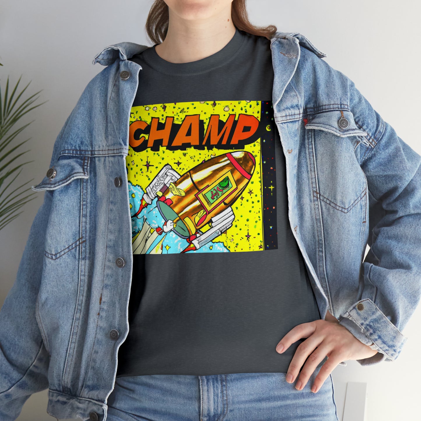 CHAMP Spaceship 8 - 1980's Style Comic Book Art - AI Art - Gildan Heavy Cotton Tee