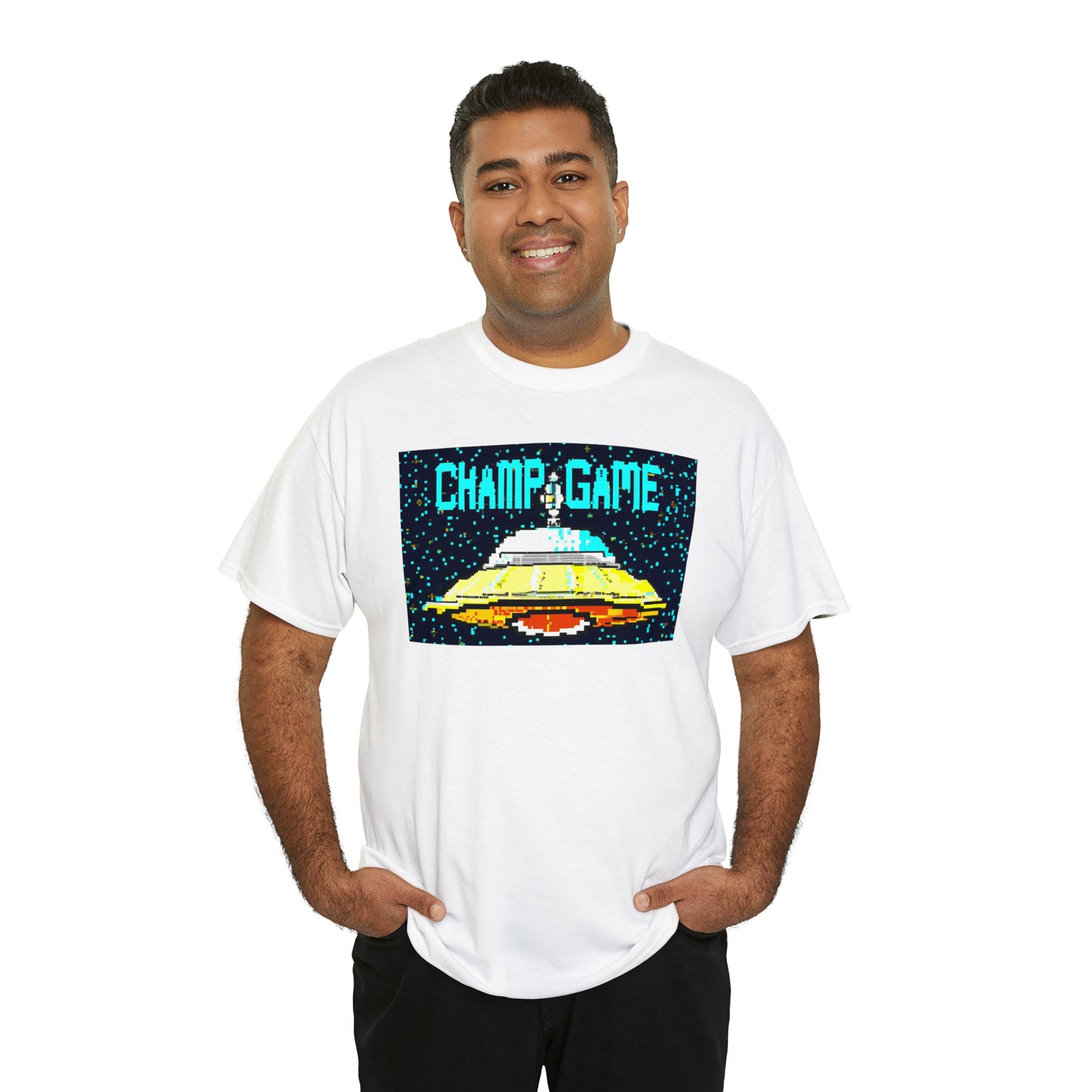 CHAMP GAME UFO 21 - 8-bit Style Pixel Art - AI Art - Gildan Heavy Cotton Tee