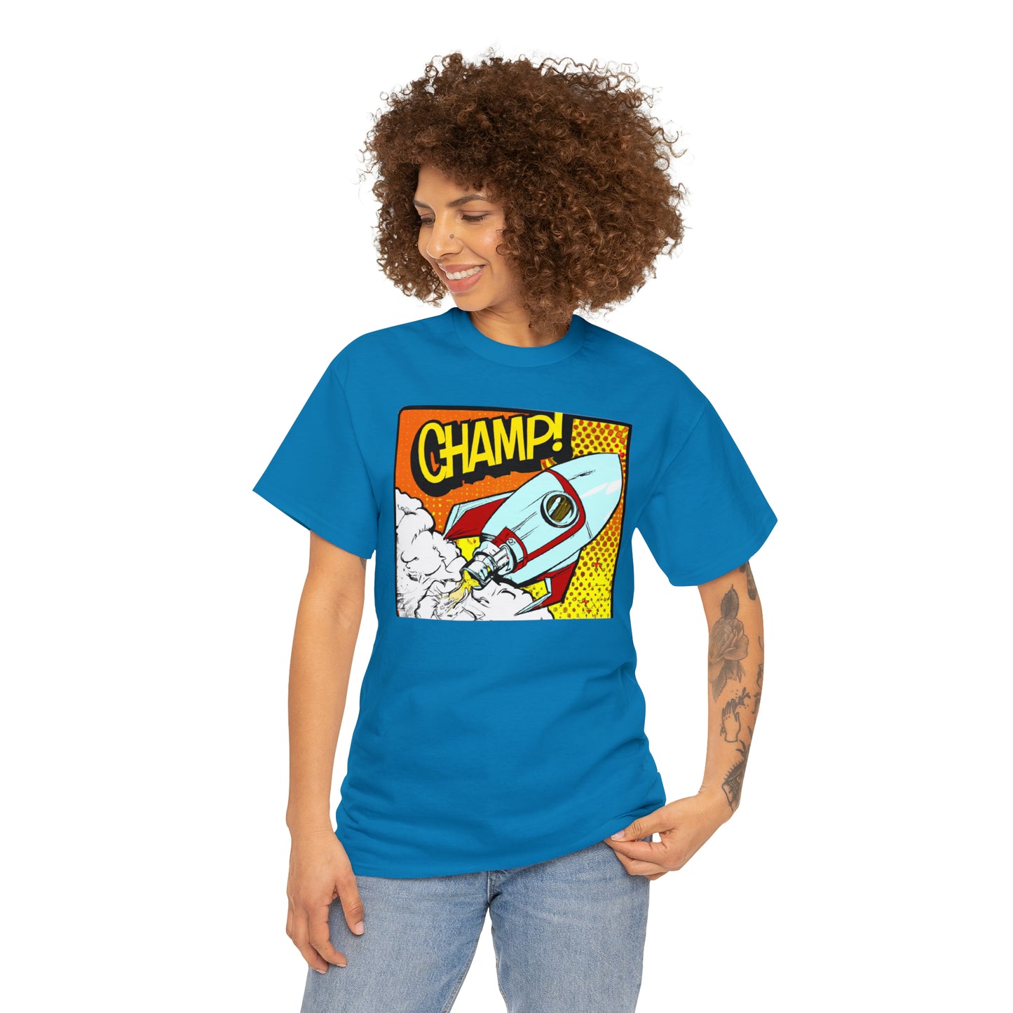 CHAMP! Spaceship 3 - 1950's Comic Book Style - AI Art - Gildan Heavy Cotton Tee