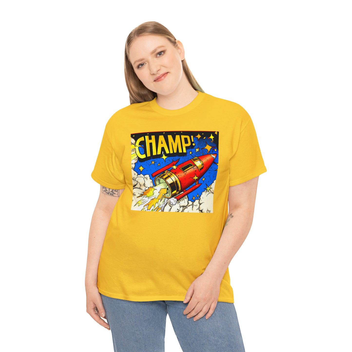 CHAMP! Spaceship 4 - 1700's Comic Style - AI Art - Gildan Heavy Cotton Tee