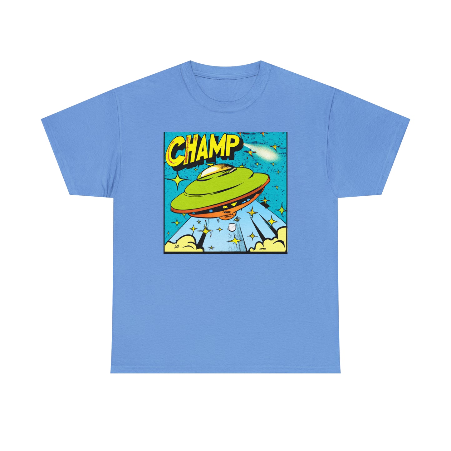 CHAMP UFO 25 - 1970's Style Comic Book Art - AI Art - Gildan Heavy Cotton Tee