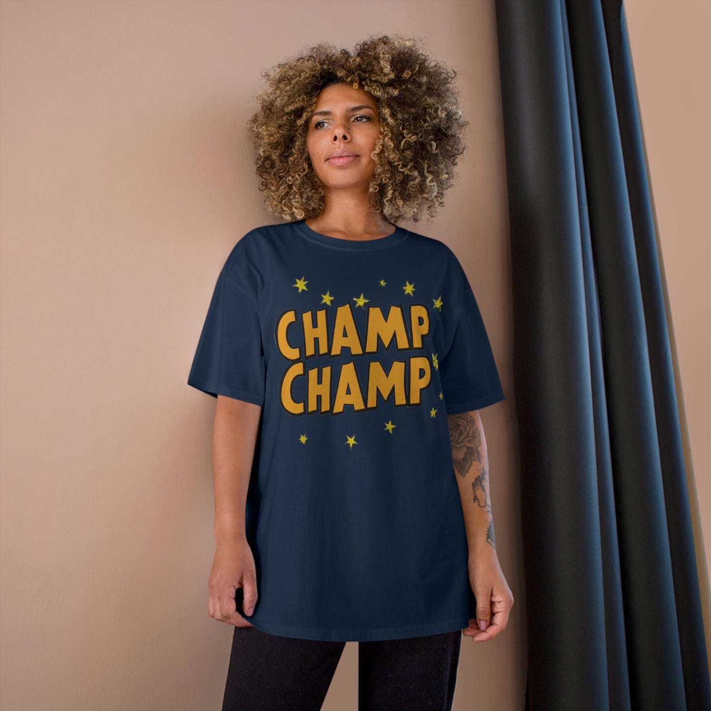 CHAMP-CHAMP Double Champ Logo 1920's Style Cartoon Art - AI Art - Champion T-Shirt