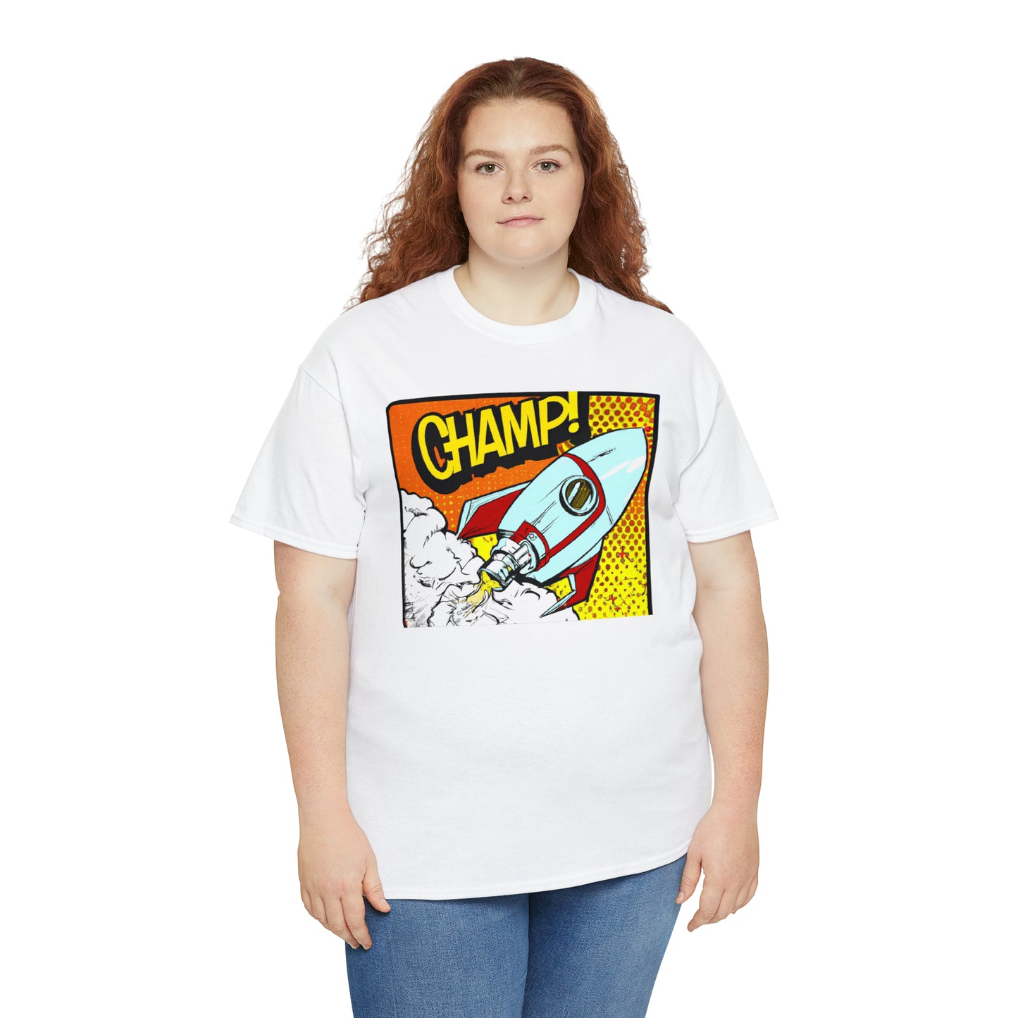 CHAMP! Spaceship 3 - 1950's Comic Book Style - AI Art - Gildan Heavy Cotton Tee