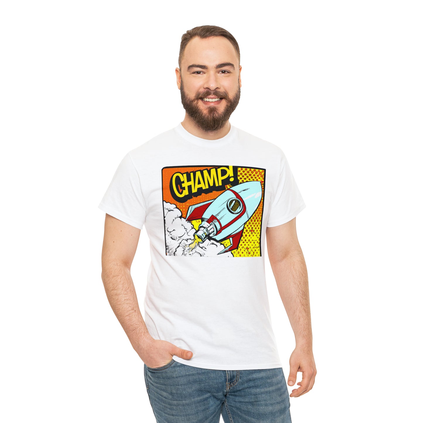 CHAMP! Spaceship 3 - 1950's Comic Book Style - AI Art - Gildan Heavy Cotton Tee