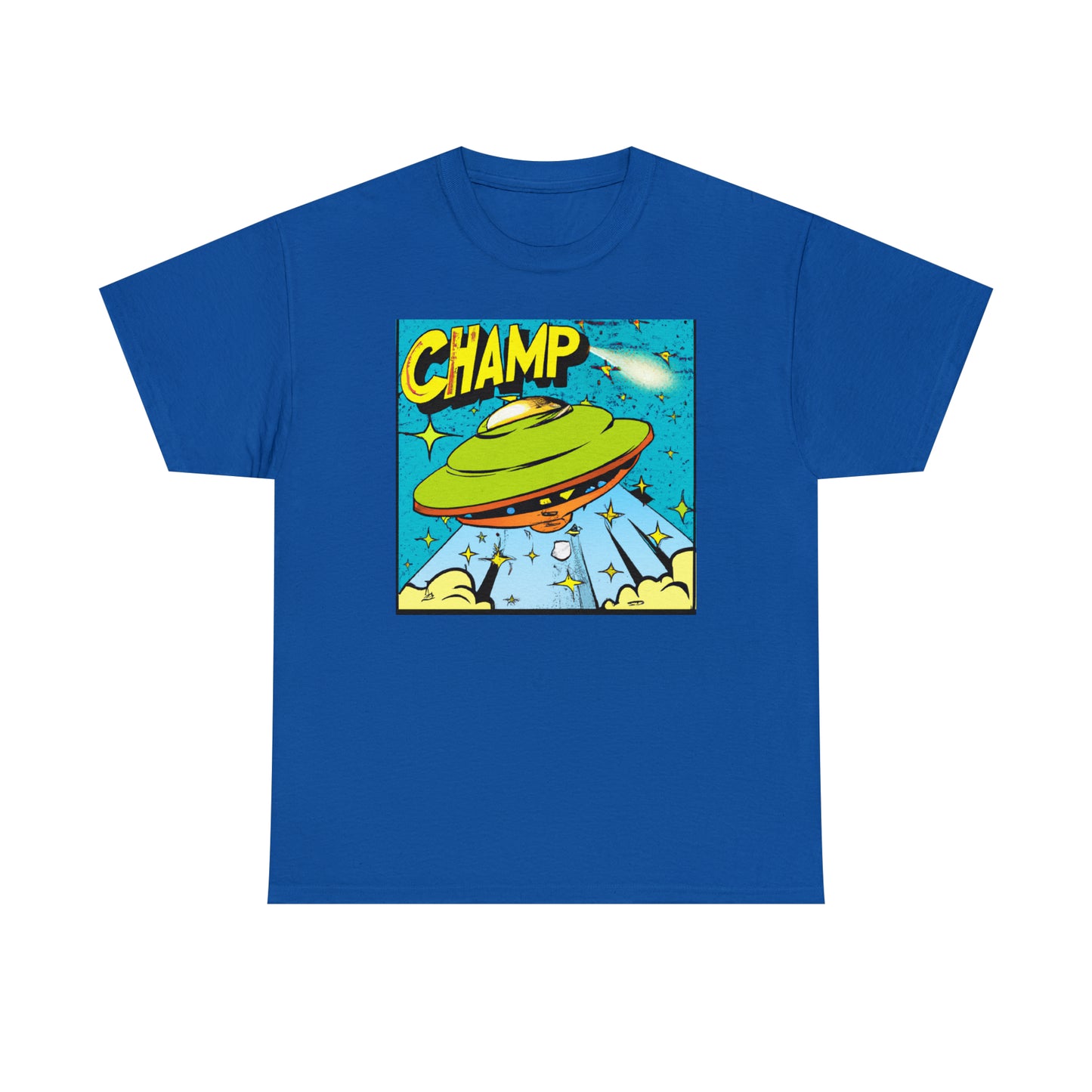 CHAMP UFO 25 - 1970's Style Comic Book Art - AI Art - Gildan Heavy Cotton Tee