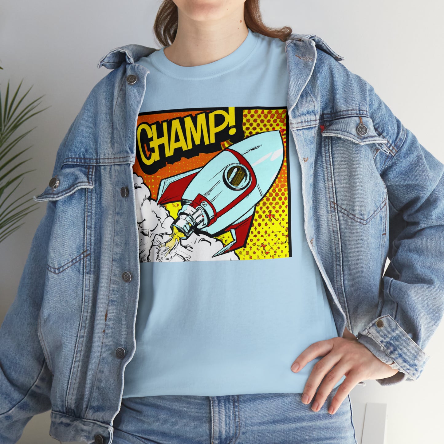 CHAMP! Spaceship 3 - 1950's Comic Book Style - AI Art - Gildan Heavy Cotton Tee