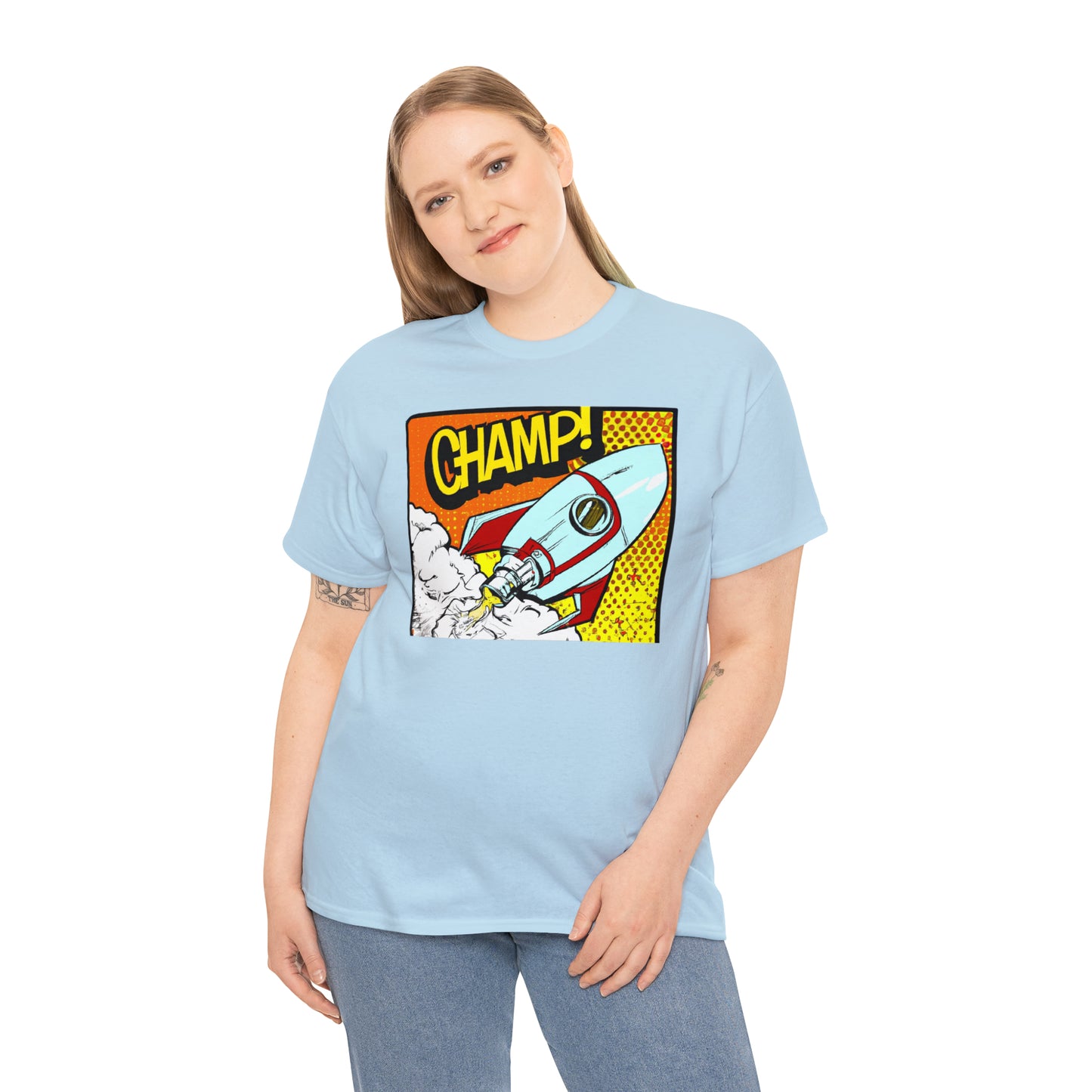 CHAMP! Spaceship 3 - 1950's Comic Book Style - AI Art - Gildan Heavy Cotton Tee