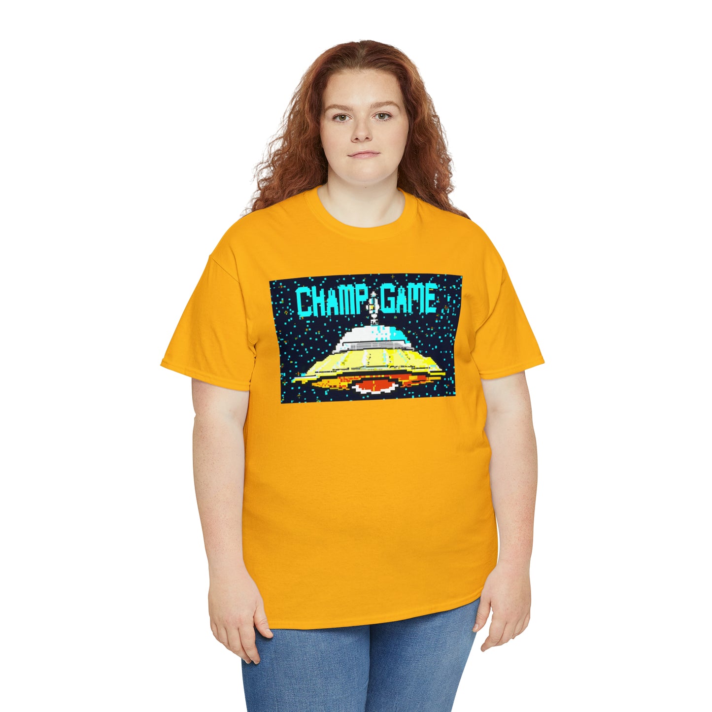 CHAMP GAME UFO 21 - 8-bit Style Pixel Art - AI Art - Gildan Heavy Cotton Tee