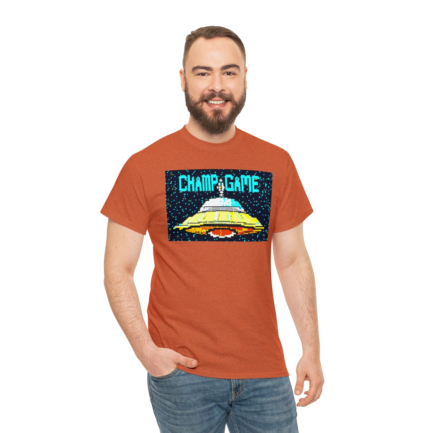 CHAMP GAME UFO 21 - 8-bit Style Pixel Art - AI Art - Gildan Heavy Cotton Tee