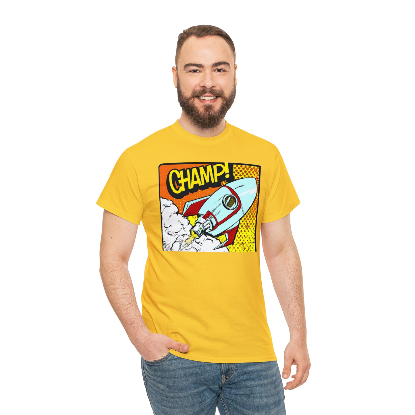 CHAMP! Spaceship 3 - 1950's Comic Book Style - AI Art - Gildan Heavy Cotton Tee