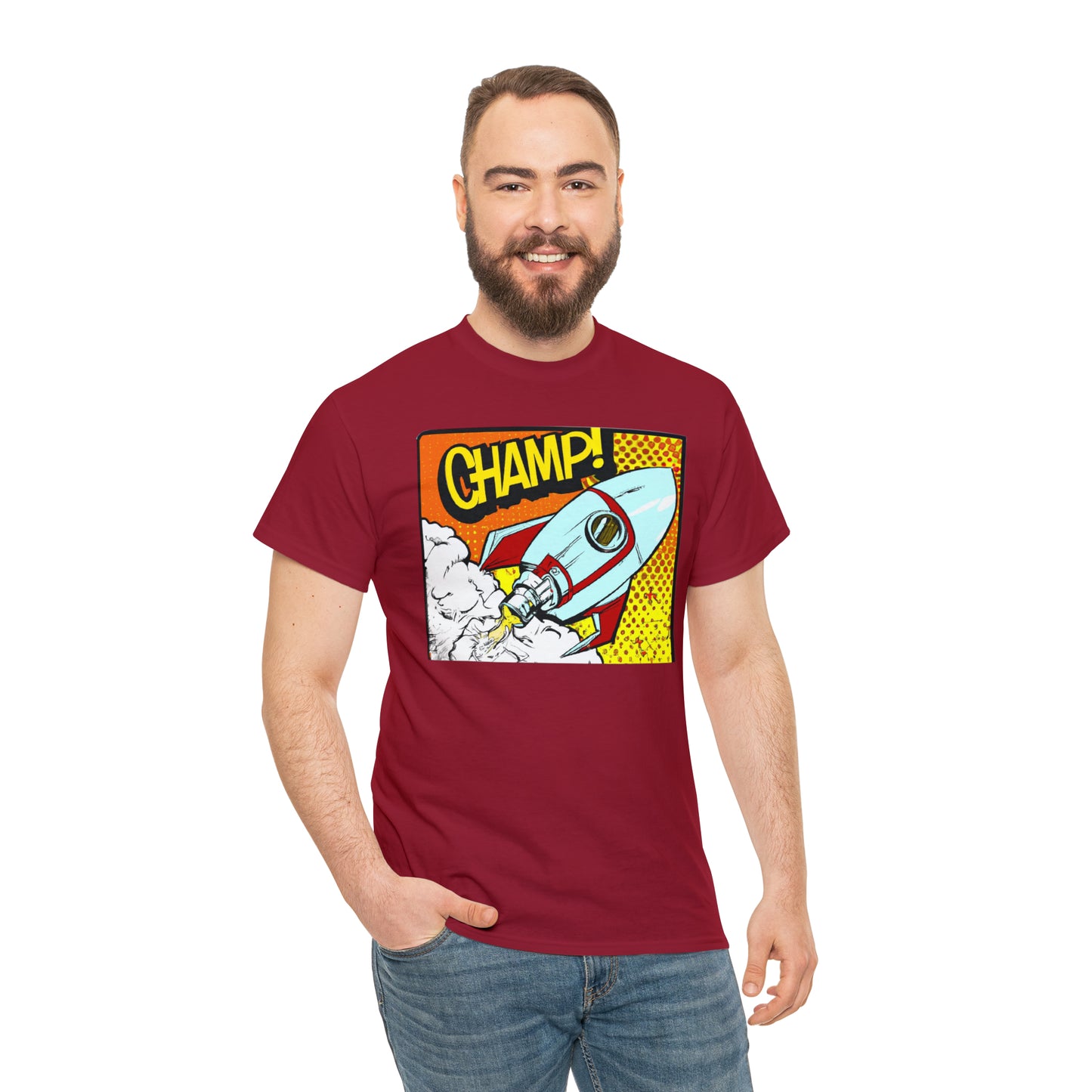 CHAMP! Spaceship 3 - 1950's Comic Book Style - AI Art - Gildan Heavy Cotton Tee