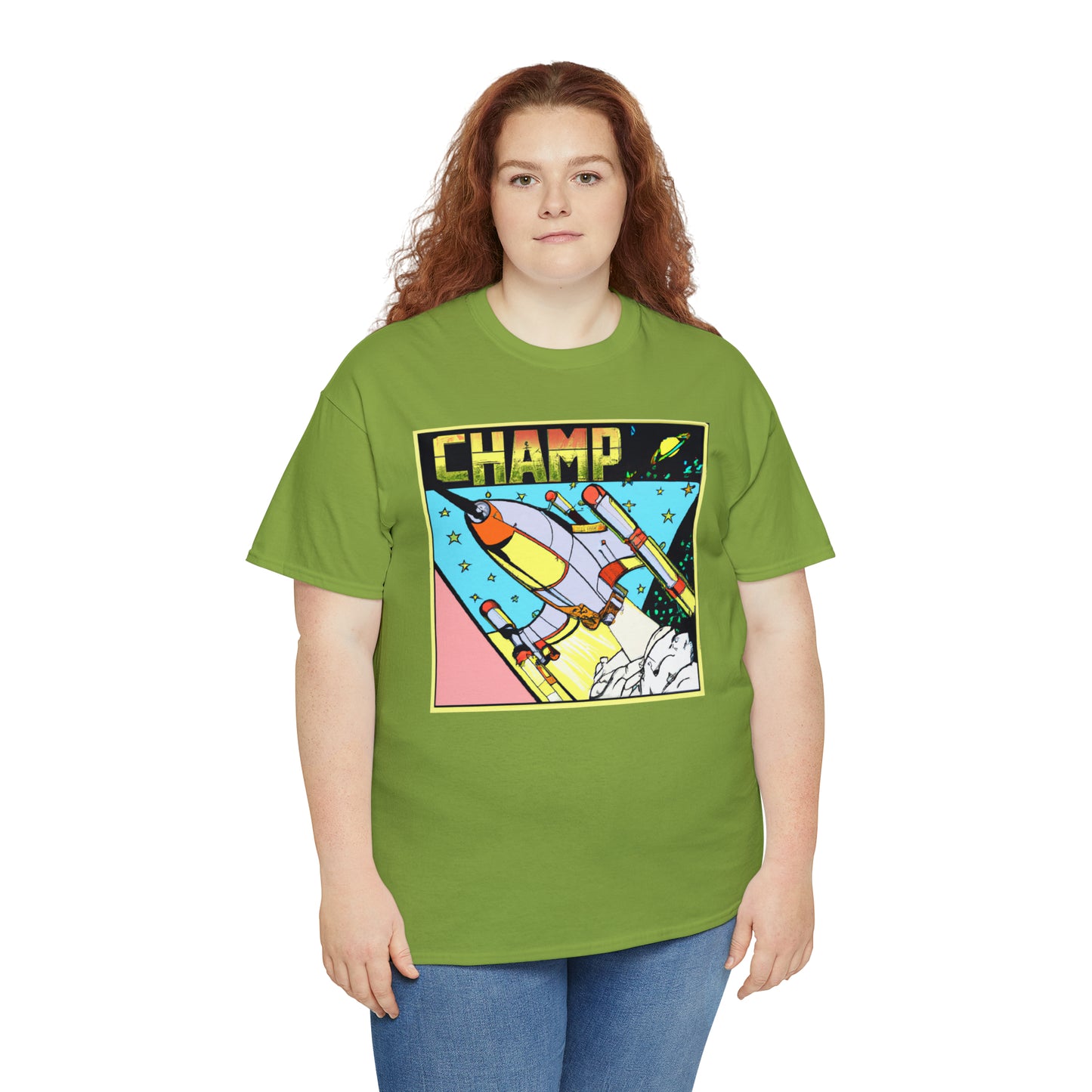 CHAMP Logo Spaceship 1 - 1980's Comic Book Style - AI Art - Gildan Heavy Cotton Tee