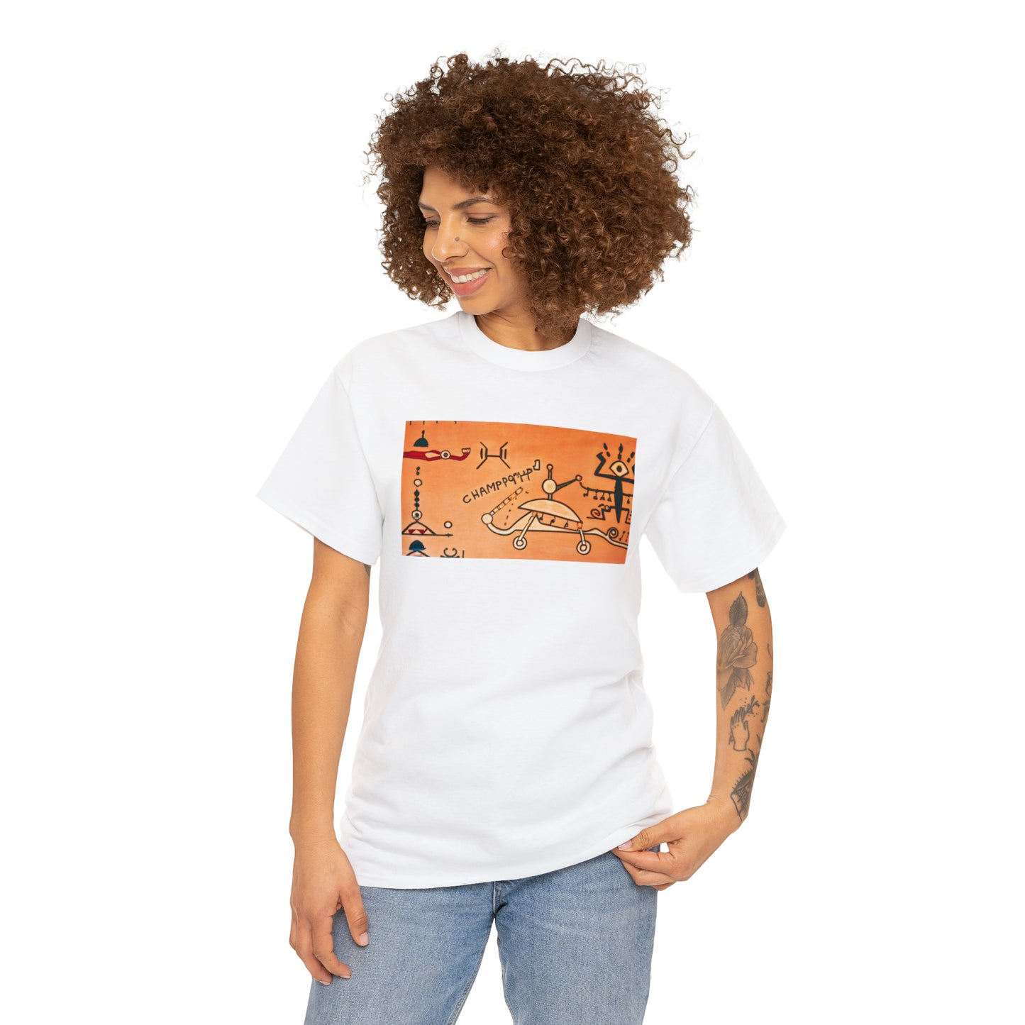 Heiroglyphic Spaceship - AI Art - Gildan Heavy Cotton Tee