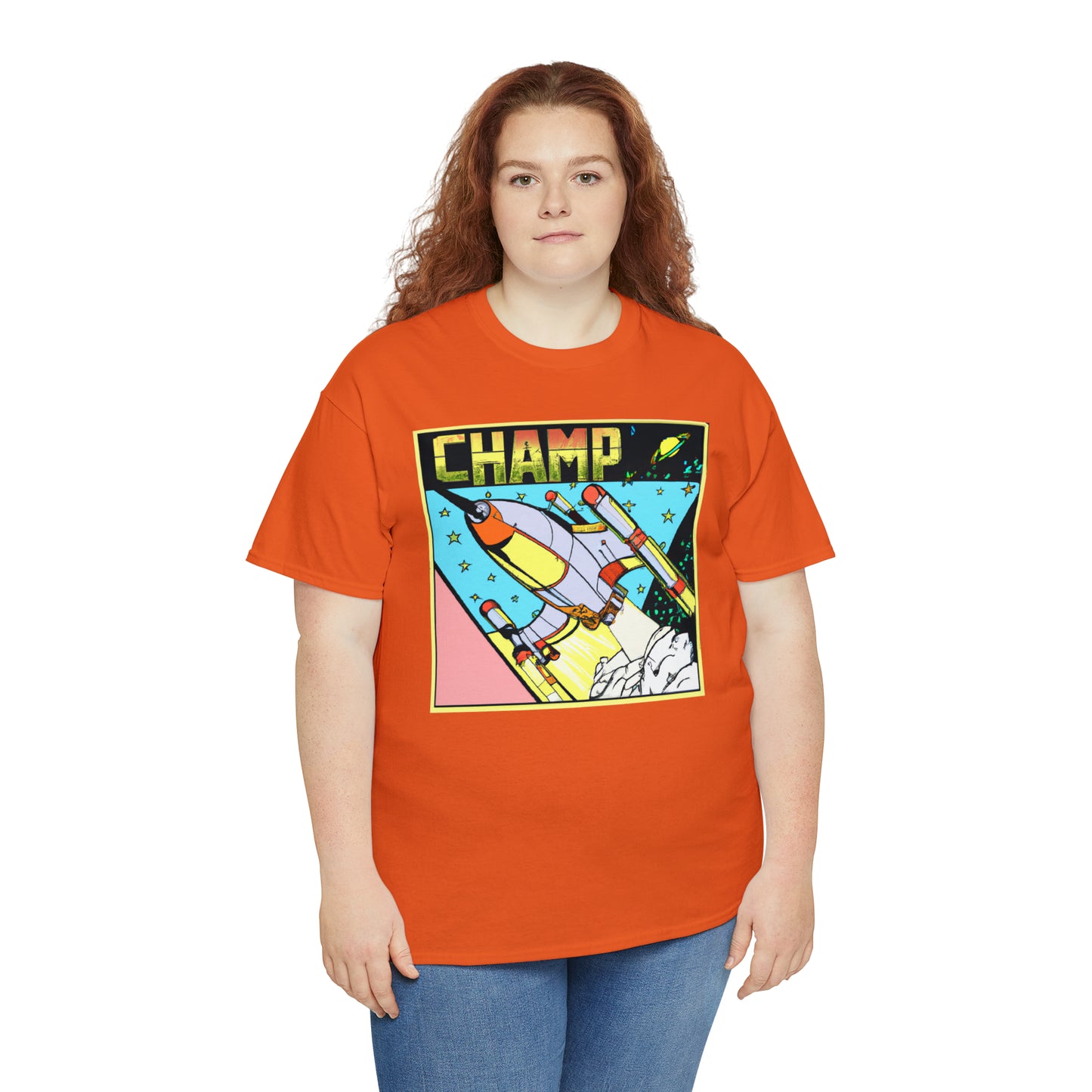 CHAMP Logo Spaceship 1 - 1980's Comic Book Style - AI Art - Gildan Heavy Cotton Tee