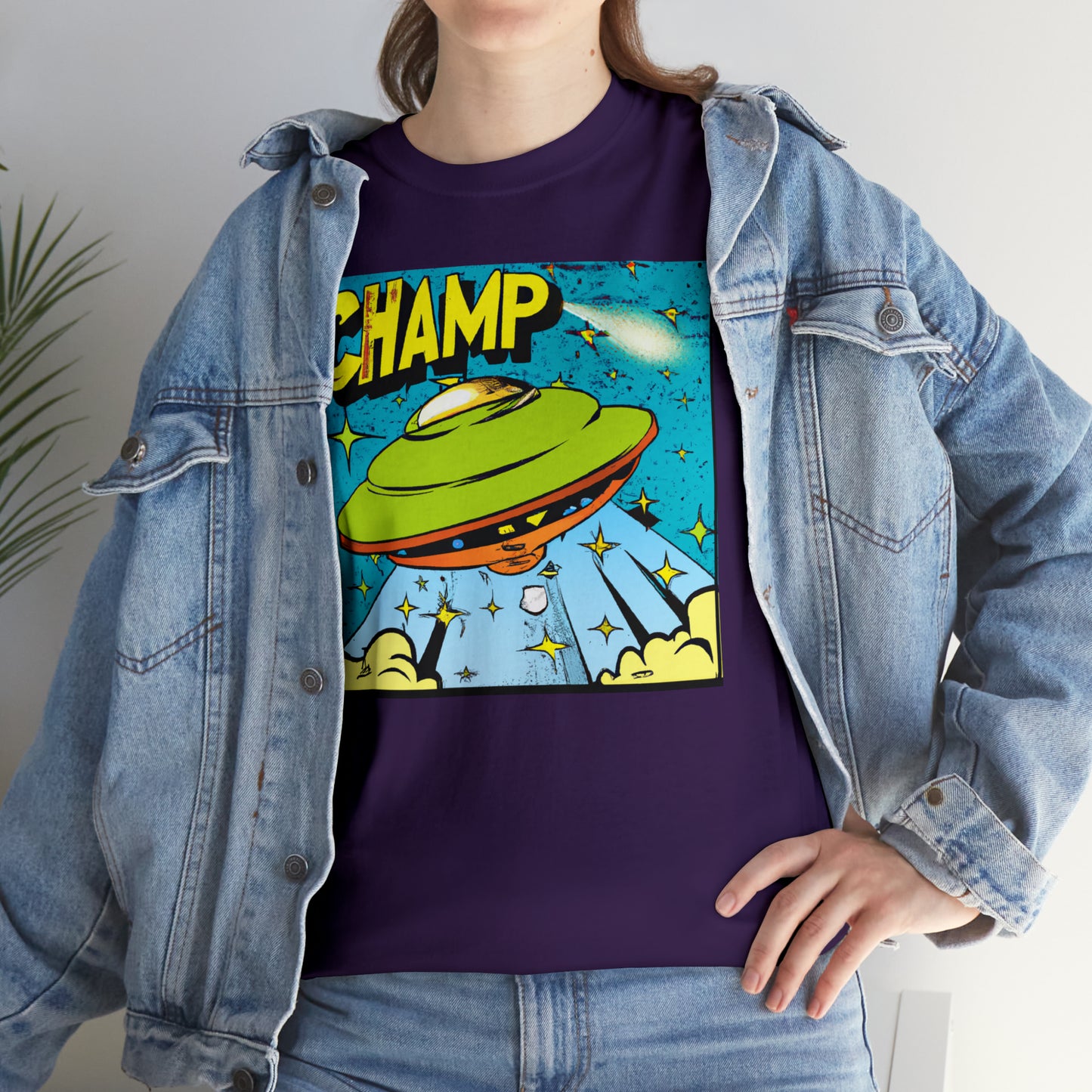 CHAMP UFO 25 - 1970's Style Comic Book Art - AI Art - Gildan Heavy Cotton Tee