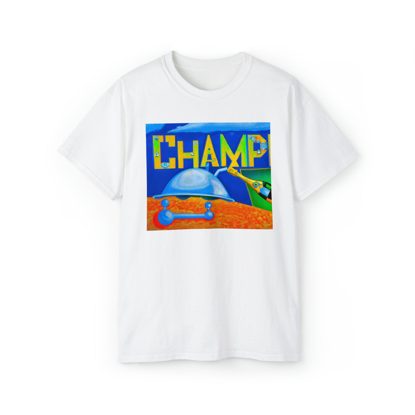 CHAMP Champagne Bottle - Cubist Style - AI Art - Gildan Ultra Cotton Tee