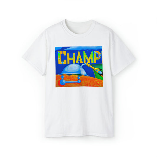 CHAMP Champagne Bottle - Cubist Style - AI Art - Gildan Ultra Cotton Tee