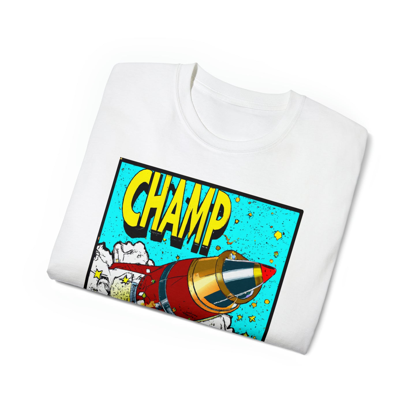 CHAMP Logo Spaceship 5 - 1700's Style Comic Art - AI Art - Gildan Ultra Cotton Tee