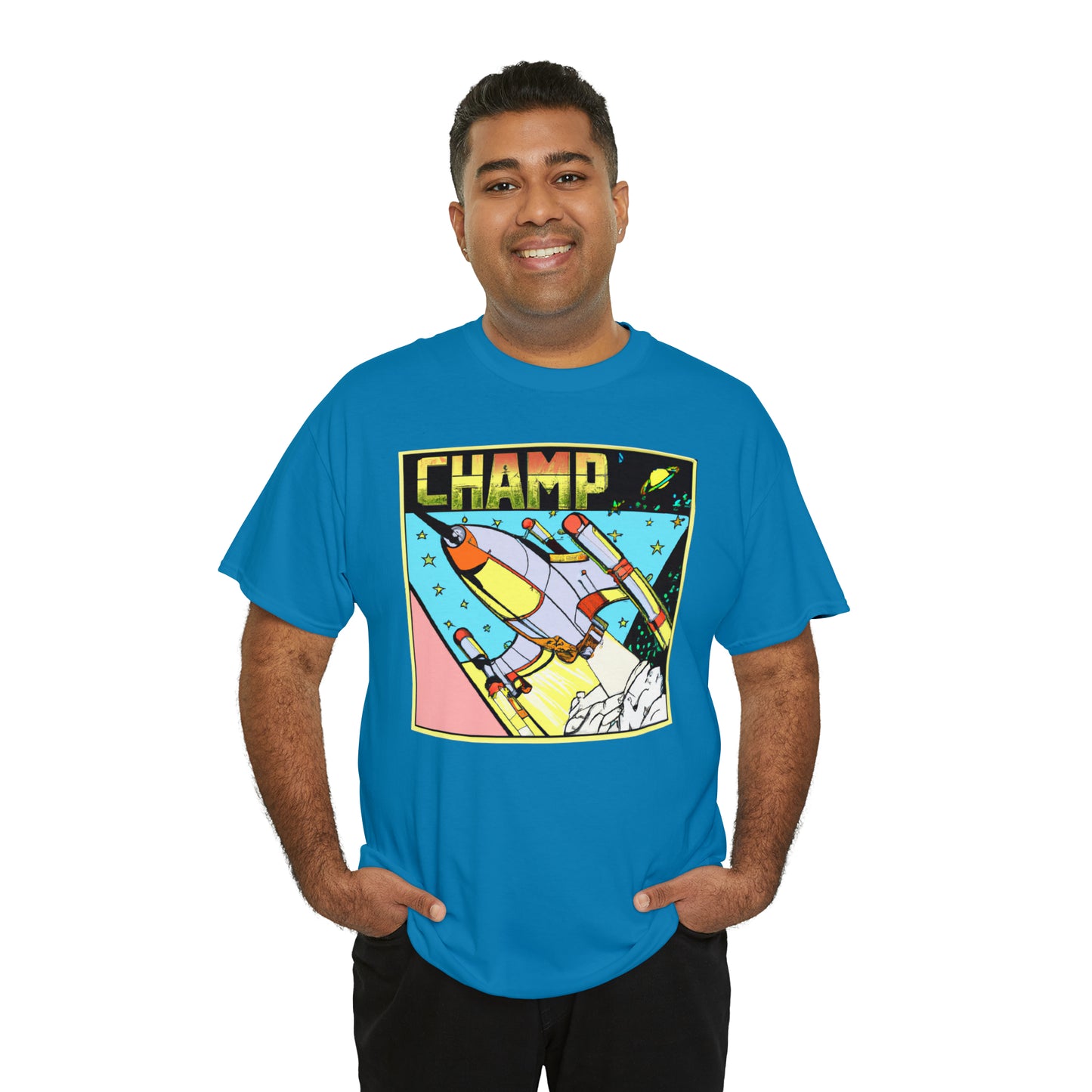 CHAMP Logo Spaceship 1 - 1980's Comic Book Style - AI Art - Gildan Heavy Cotton Tee